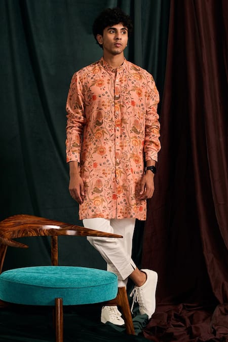 Shop_Project Bandi_Pink Cotton Embroidery Garden Of Eden Printed Kurta Set _Online_at_Aza_Fashions