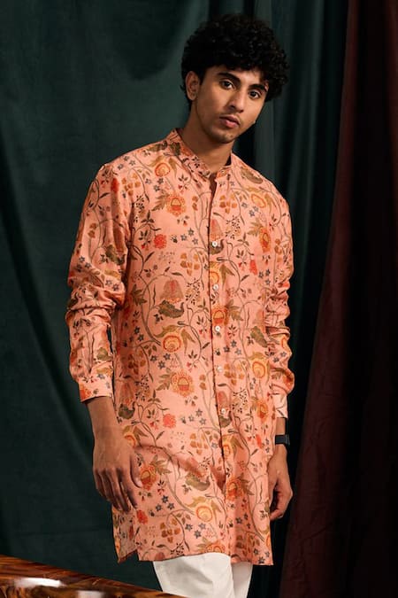 Project Bandi_Pink Cotton Embroidery Garden Of Eden Printed Kurta Set _at_Aza_Fashions