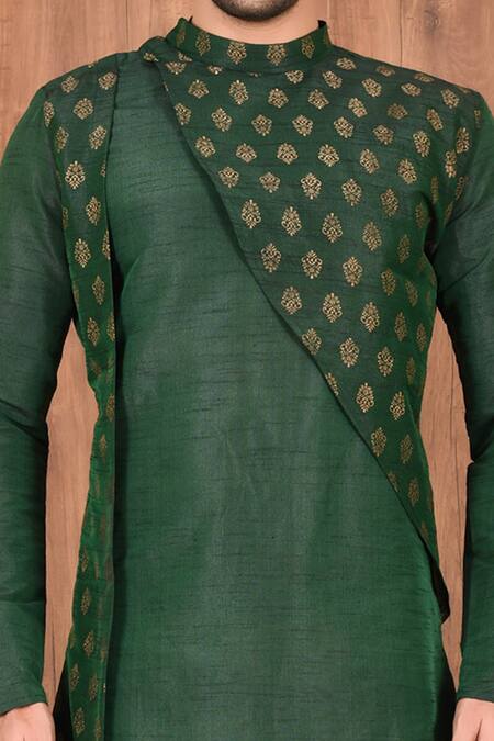 Shop Nayantara Couture Green Silk Embroidery Panelled Floral Kurta Set Online at Aza Fashions Shop_Nayantara Couture_Green Silk Embroidery Panelled Floral Kurta Set_Online_at_Aza_Fashions