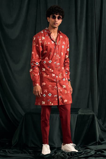 Buy_Project Bandi_Red Cotton Printed Floral Bloom Kurta Set  _Online_at_Aza_Fashions
