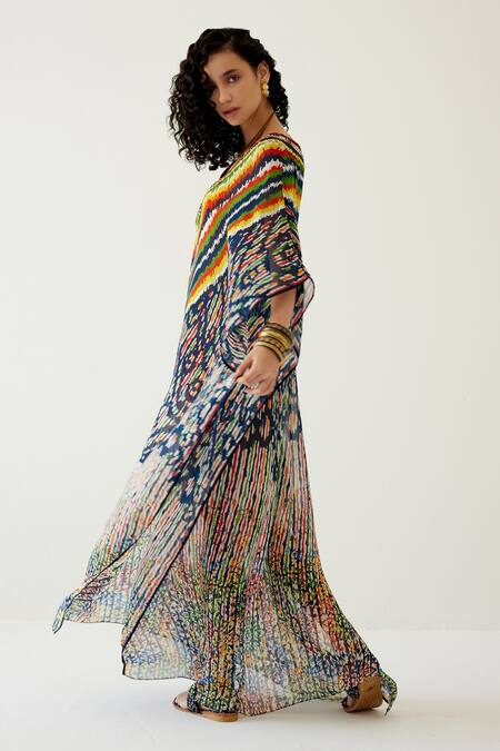 Payal Jain Black Georgette Abstract Pattern V Neck Striped Kaftan at Aza Fashions Payal Jain_Black Georgette Abstract Pattern V Neck Striped Kaftan_at_Aza_Fashions