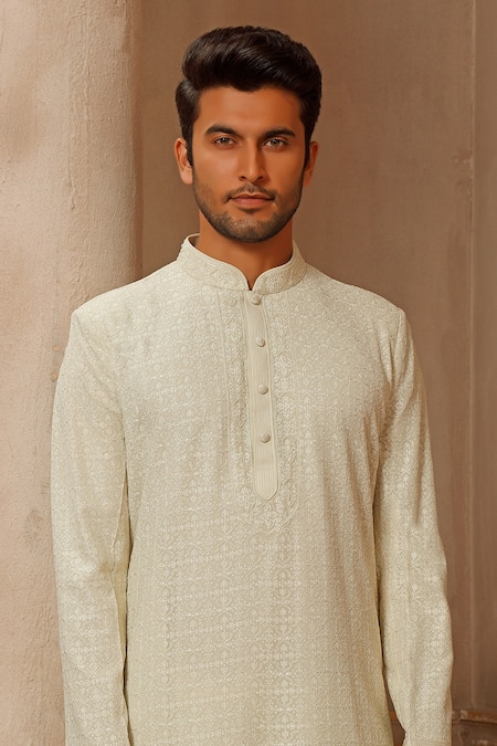 Shop Vanshik Green Georgette Lucknowi Embroidered Kurta Set at Aza Fashions Shop_Vanshik_Green Georgette Lucknowi Embroidered Kurta Set _at_Aza_Fashions