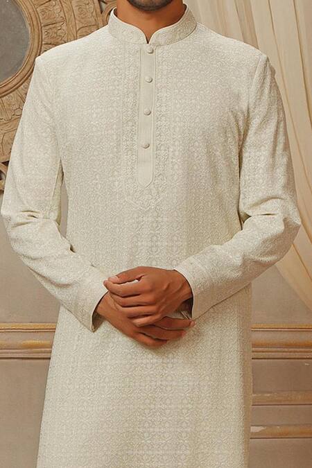 Vanshik Green Georgette Lucknowi Embroidered Kurta Set Online at Aza Fashions Vanshik_Green Georgette Lucknowi Embroidered Kurta Set _Online_at_Aza_Fashions