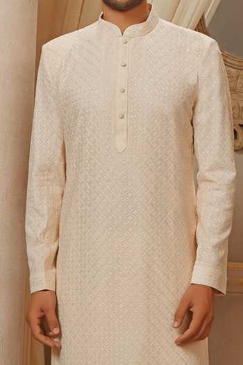 Vanshik Beige Georgette Lucknowi Embroidered Kurta Set Online at Aza Fashions Vanshik_Beige Georgette Lucknowi Embroidered Kurta Set _Online_at_Aza_Fashions