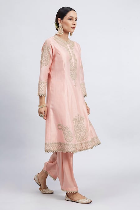 Sheetal Batra_Pink Kurta Chanderi  Salwar - Bamber Satin Dupatta Rahbya Set_Online_at_Aza_Fashions