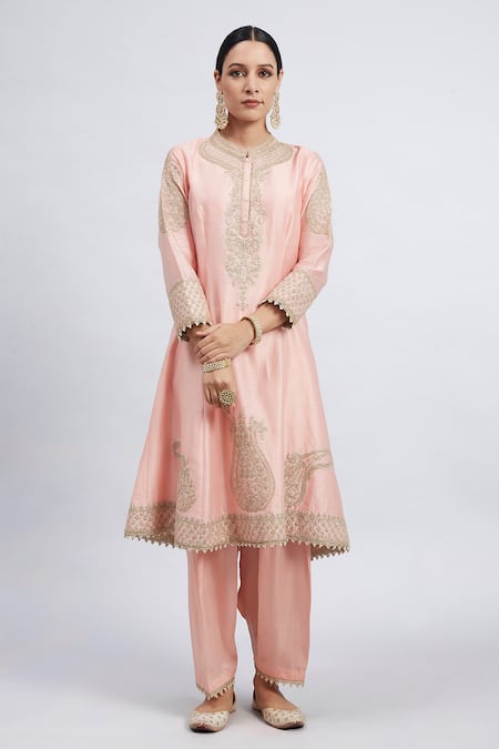 Buy_Sheetal Batra_Pink Kurta Chanderi  Salwar - Bamber Satin Dupatta Rahbya Set_Online_at_Aza_Fashions