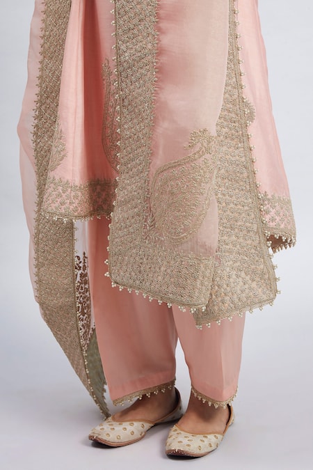 Shop_Sheetal Batra_Pink Kurta Chanderi  Salwar - Bamber Satin Dupatta Rahbya Set_Online_at_Aza_Fashions