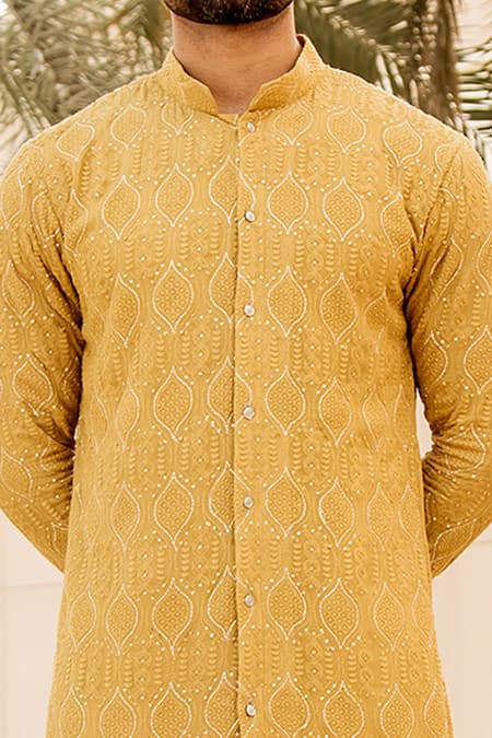 Buy_Soniya G_Yellow Lucknowi Kurta And Salwar Set _Online_at_Aza_Fashions