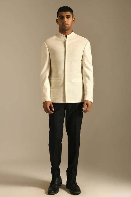 Dhruv Vaish White Silk Bandhgala Online at Aza Fashions Dhruv Vaish_White Silk Bandhgala _Online_at_Aza_Fashions