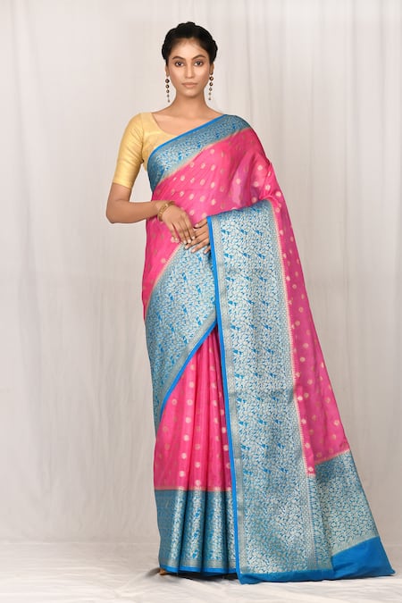 Sky Blue & Pink Fancy Banarasi Silk Saree – Bahuji - Online Fashion &  Lifestyle Store