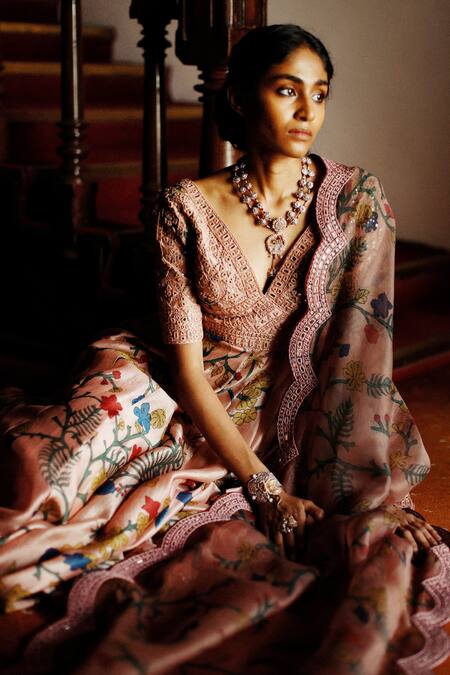 Archana Jaju Pink Anarkali Pure Silk, Leggings Cotton Lycra And Dupatta Hand Painted Set Online at Aza Fashions Archana Jaju_Pink Anarkali Pure Silk, Leggings Cotton Lycra And Dupatta Hand Painted Set_Online_at_Aza_Fashions