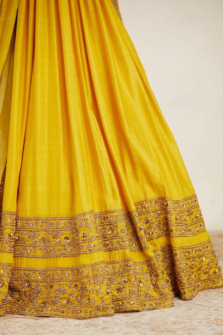 Shop Astha Narang Yellow Chanderi Beads, Cut Work, Zari Asymmetric Embroidered Lehenga Set Online at Aza Fashions Shop_Astha Narang_Yellow Chanderi Beads, Cut Work, Zari Asymmetric Embroidered Lehenga Set _Online_at_Aza_Fashions