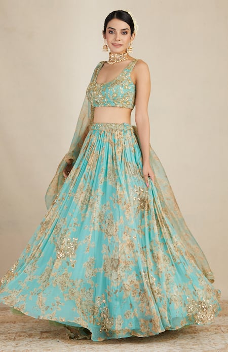 Buy Multicolor Georgette Sequins Long Choli Lehenga Wedding Wear Online at  Best Price | Cbazaar