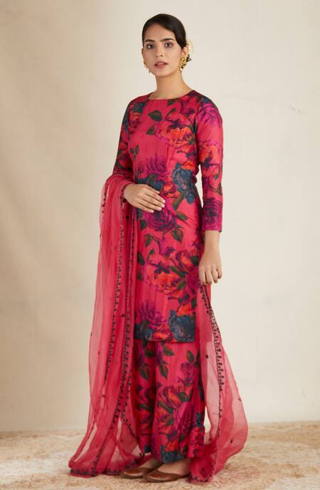 Buy Astha Narang Pink Silk, Net, Crepe Round Floral Print Kurta Set Online at Aza Fashions Buy_Astha Narang_Pink Silk, Net, Crepe Round Floral Print Kurta Set _Online_at_Aza_Fashions