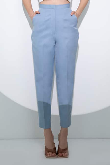 Buy_Pocketful Of Cherrie_Blue Crepe Straight Fit Trouser_Online_at_Aza_Fashions