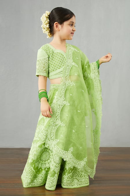 Torani Green Lehenga And Dupatta Organza Angoori Meher Paasa Set  