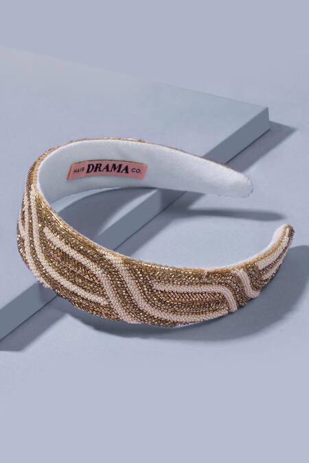 Shop Hair Drama CO Gold Cutdana And Beads Flat Headband Online at Aza Fashions Shop_Hair Drama CO_Gold Cutdana And Beads Flat Headband _Online_at_Aza_Fashions