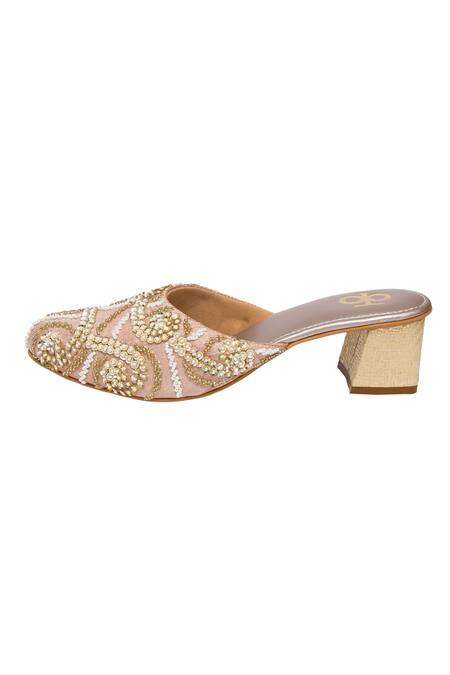 Kkarma Accessories Pink Embroidery Chandramalika Mule Block Heels Online at Aza Fashions Kkarma Accessories_Pink Embroidery Chandramalika Mule Block Heels _Online_at_Aza_Fashions