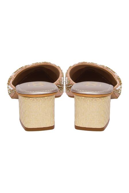 Buy Kkarma Accessories Pink Embroidery Chandramalika Mule Block Heels Online at Aza Fashions Buy_Kkarma Accessories_Pink Embroidery Chandramalika Mule Block Heels _Online_at_Aza_Fashions