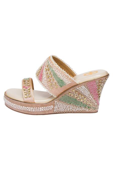 Kkarma Accessories Multi Color Embroidery Kiran Zardozi Wedges Online at Aza Fashions Kkarma Accessories_Multi Color Embroidery Kiran Zardozi Wedges _Online_at_Aza_Fashions