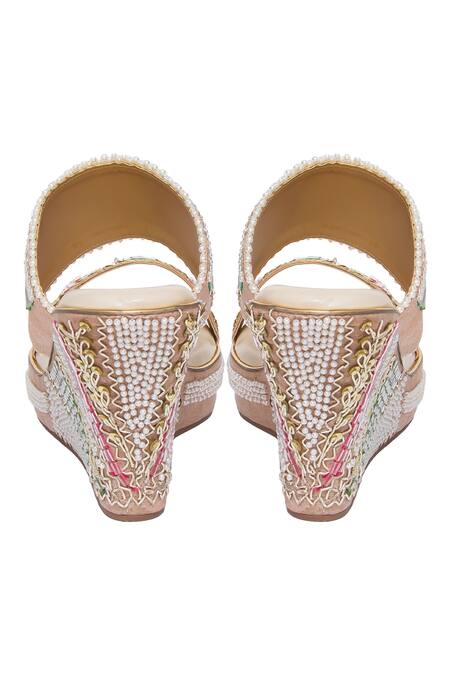 Buy Kkarma Accessories Multi Color Embroidery Kiran Zardozi Wedges Online at Aza Fashions Buy_Kkarma Accessories_Multi Color Embroidery Kiran Zardozi Wedges _Online_at_Aza_Fashions