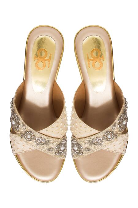 Kkarma Accessories Gold Embroidery Devika Criss Cross Platform Wedges Online at Aza Fashions Kkarma Accessories_Gold Embroidery Devika Criss Cross Platform Wedges _Online_at_Aza_Fashions