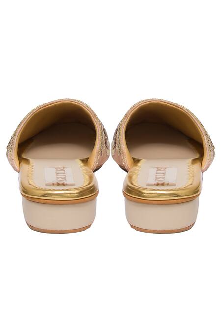 Buy_Kkarma Accessories_Pink Rose Gold Floral Embroidered Mules _Online_at_Aza_Fashions
