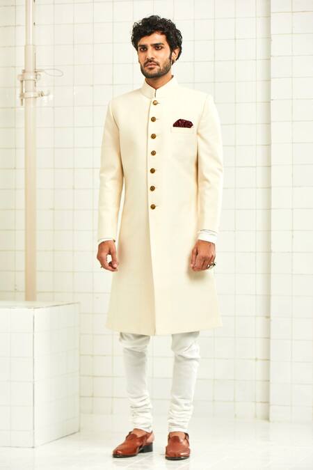 Rajesh Pratap Singh_White Viscose Quilted Sherwani _Online_at_Aza_Fashions