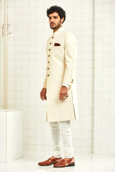 Buy_Rajesh Pratap Singh_White Viscose Quilted Sherwani _Online_at_Aza_Fashions