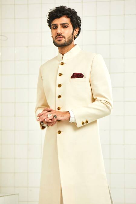 Shop_Rajesh Pratap Singh_White Viscose Quilted Sherwani _Online_at_Aza_Fashions