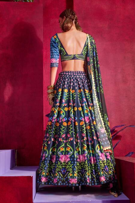 Shop Limerick By Abirr N' Nanki Blue Floral Print Scoop Neck Riza Lehenga Set at Aza Fashions Shop_Limerick By Abirr N' Nanki_Blue Floral Print Scoop Neck Riza Lehenga Set_at_Aza_Fashions