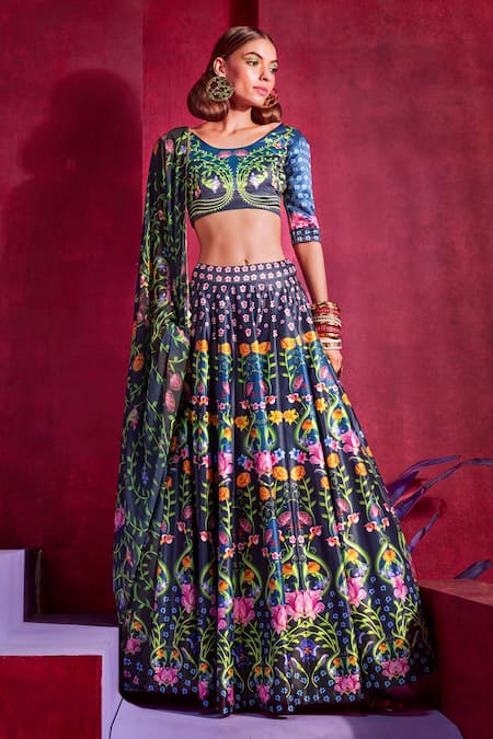 Limerick By Abirr N' Nanki Blue Floral Print Scoop Neck Riza Lehenga Set Online at Aza Fashions Limerick By Abirr N' Nanki_Blue Floral Print Scoop Neck Riza Lehenga Set_Online_at_Aza_Fashions