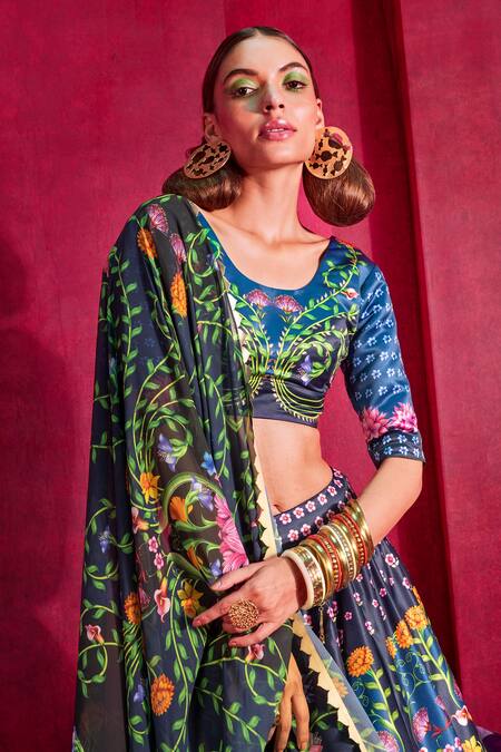 Buy Limerick By Abirr N' Nanki Blue Floral Print Scoop Neck Riza Lehenga Set Online at Aza Fashions Buy_Limerick By Abirr N' Nanki_Blue Floral Print Scoop Neck Riza Lehenga Set_Online_at_Aza_Fashions