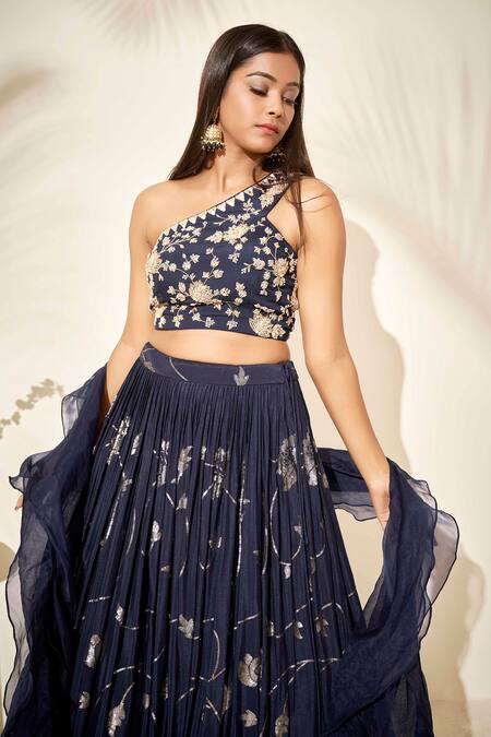 Buy Suruchi Parakh Blue Georgette Crepe, Lining Embroidered Lehenga Set With Ruffle Dupatta Online at Aza Fashions Buy_Suruchi Parakh_Blue Georgette Crepe, Lining Embroidered Lehenga Set With Ruffle Dupatta _Online_at_Aza_Fashions