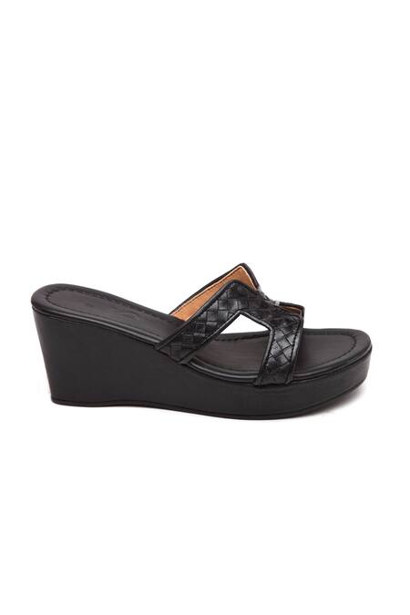 Tissr Black Woven Leather Wedges Online at Aza Fashions Tissr_Black Woven Leather Wedges _Online_at_Aza_Fashions
