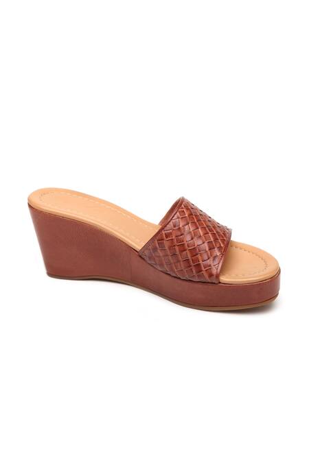 Tissr_Brown Textured Strap Wedges_Online_at_Aza_Fashions