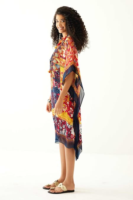 Buy Payal Jain Multi Color Chiffon Abstract Pattern V Neck Kaftan Online at Aza Fashions Buy_Payal Jain_Multi Color Chiffon Abstract Pattern V Neck Kaftan_Online_at_Aza_Fashions