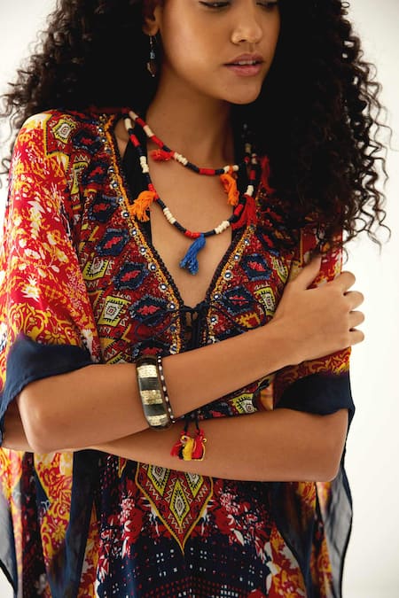 Shop Payal Jain Multi Color Chiffon Abstract Pattern V Neck Kaftan Online at Aza Fashions Shop_Payal Jain_Multi Color Chiffon Abstract Pattern V Neck Kaftan_Online_at_Aza_Fashions
