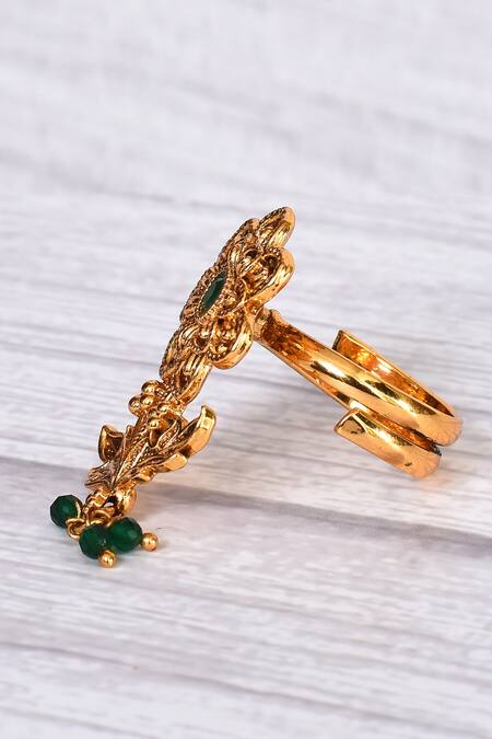 Khwaab By Sanjana Lakhani_Gold Plated Emerald Studded Floral Ring_Online_at_Aza_Fashions