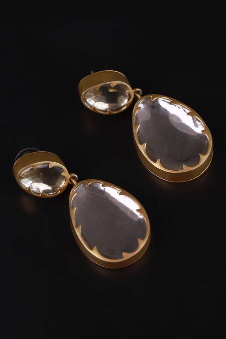 Buy_Osvag India_Gold Plated Mirrors Polki Embellished Earrings _Online_at_Aza_Fashions