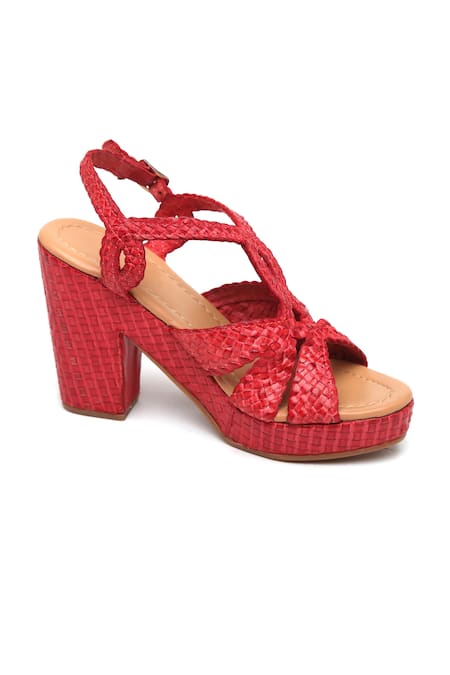 Tissr Red Textured Leather Block Heels