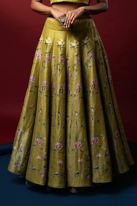 Shop_Nautanky_Green Kasab Satin Round Aita Crop Top And Lehenga Set _Online_at_Aza_Fashions