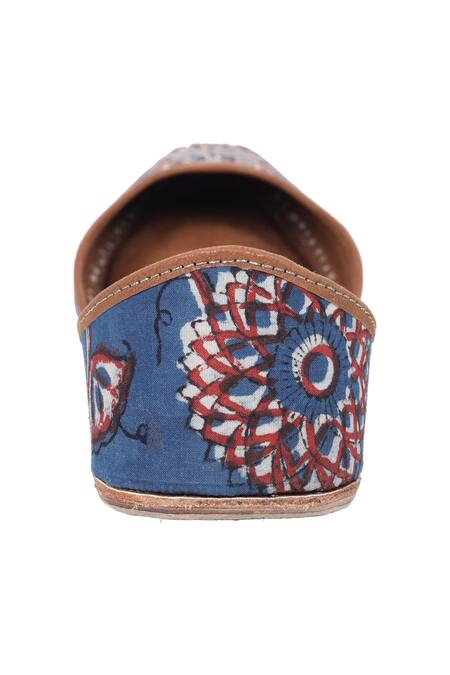 Shop_Imlee Jaipur_Blue Printed Flower Juttis _Online_at_Aza_Fashions