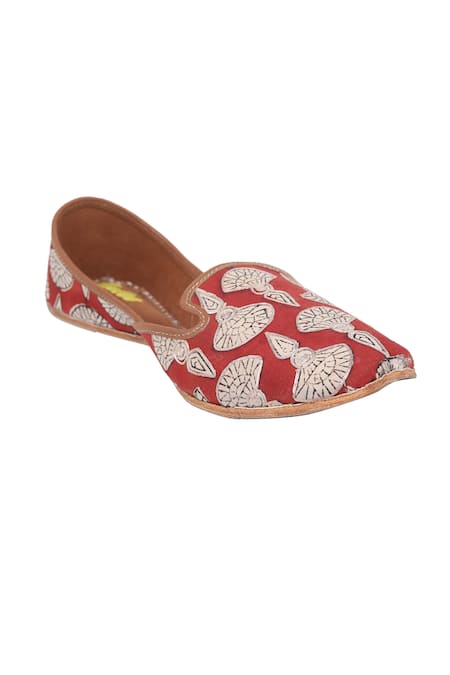 Buy_Imlee Jaipur_Brown Printed Zafrani Boota Embroidered Juttis _Online_at_Aza_Fashions