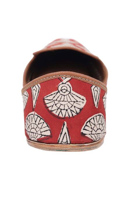 Shop_Imlee Jaipur_Brown Printed Zafrani Boota Embroidered Juttis _Online_at_Aza_Fashions