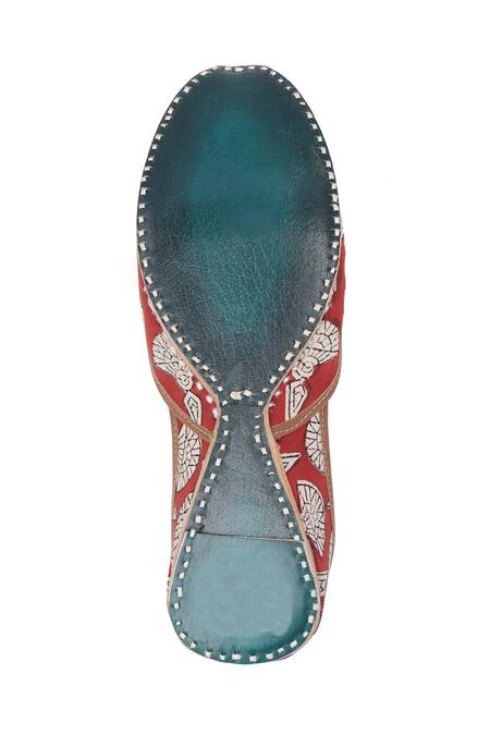 Imlee Jaipur_Brown Printed Zafrani Boota Embroidered Juttis _at_Aza_Fashions