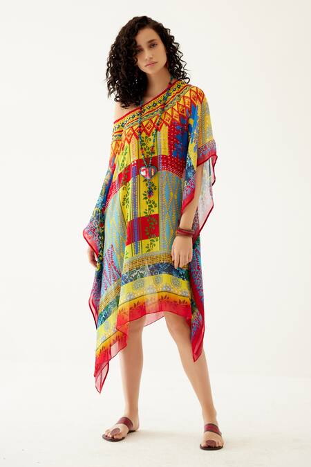Payal Jain Multi Color Georgette Abstract Pattern Straight Kaftan Online at Aza Fashions Payal Jain_Multi Color Georgette Abstract Pattern Straight Kaftan_Online_at_Aza_Fashions