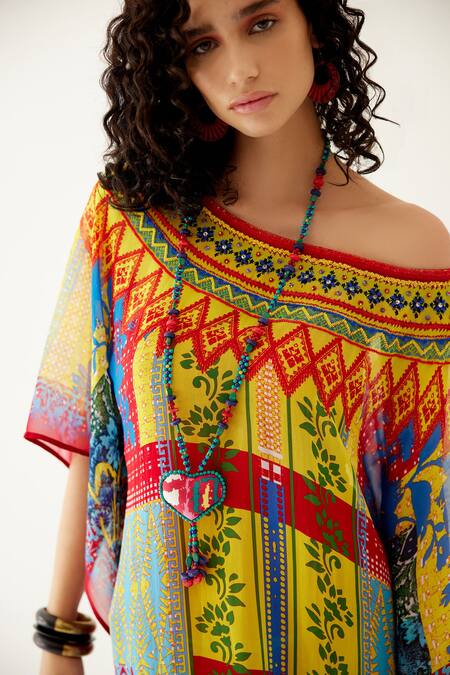 Shop Payal Jain Multi Color Georgette Abstract Pattern Straight Kaftan Online at Aza Fashions Shop_Payal Jain_Multi Color Georgette Abstract Pattern Straight Kaftan_Online_at_Aza_Fashions