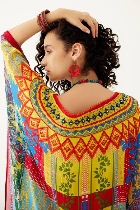 Payal Jain Multi Color Georgette Abstract Pattern Straight Kaftan at Aza Fashions Payal Jain_Multi Color Georgette Abstract Pattern Straight Kaftan_at_Aza_Fashions