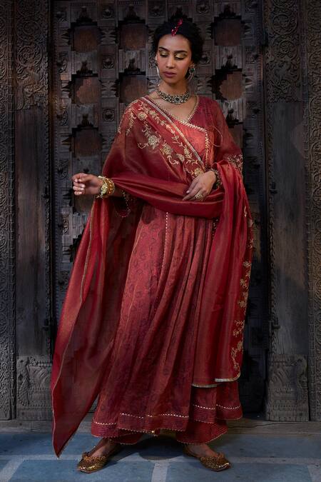 Buy Kritika Dawar Orange Chanderi, Tissue Beads, Embroidery Bandhani Print Angarkha Kurta Pant Set Online at Aza Fashions Buy_Kritika Dawar_Orange Chanderi, Tissue Beads, Embroidery Bandhani Print Angarkha Kurta Pant Set_Online_at_Aza_Fashions